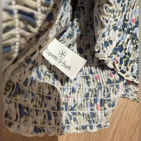 Poupette St. Barth Soledad Blue floral Off-Shoulder smocked Crop Top - Picture 6 of 6